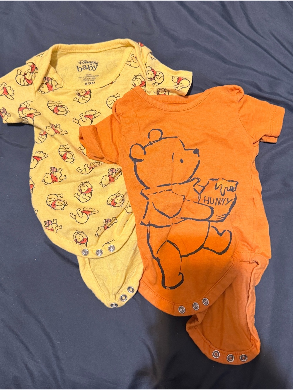 Disney Winnie the Pooh Yellow & Orange Baby One-Piece Bodysuits